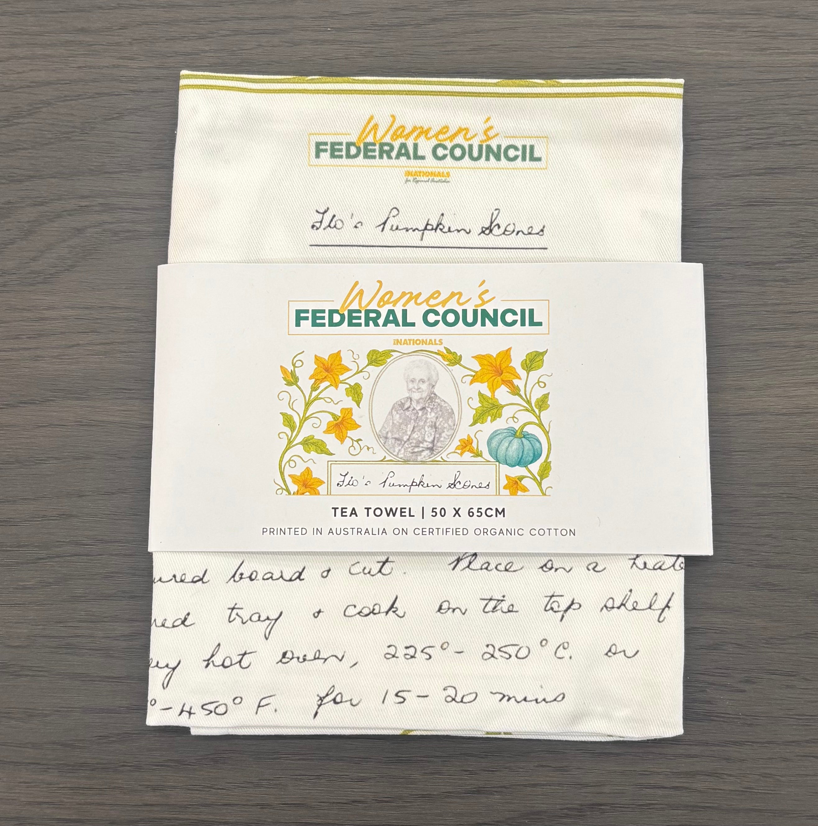 Women's Federal Council "Flo's Pumpkin Scones" Organic Cotton Tea Towel