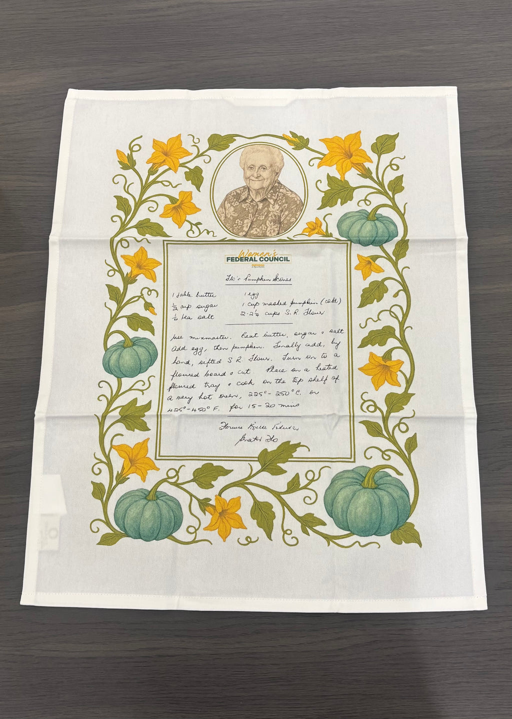 Women's Federal Council "Flo's Pumpkin Scones" Organic Cotton Tea Towel